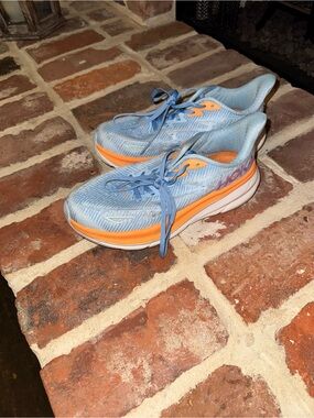 Hoka Women's Light Blue and Orange Running Sneakers